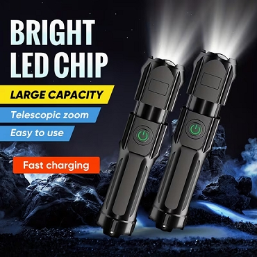 2pcs Flashlights High Long-Range LED Flashlight 1000M+ Ultra-Long-Distance Lighting with Telescopic Zoom 3 Bright Mode Flashlight Long-Lasting Rechargeable